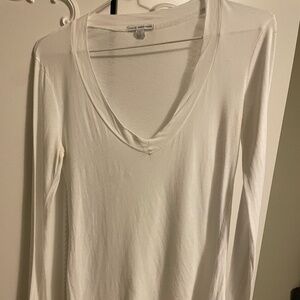 James Perse Women's Standard Longe Sleeve White T Shirt Size 1